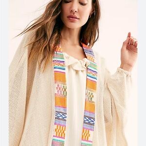 Free People Bonita Trim Crochet Kimono Embroidered